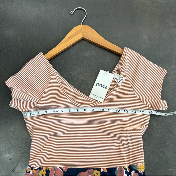 NWT Pact Organic Cotton Stripes & Floral Cross Back Mini Dress With Pockets - Picture 11 of 12